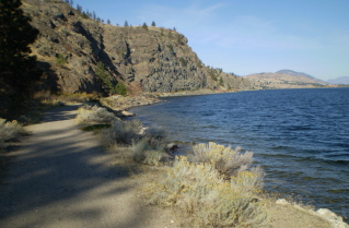 The KVR rail bed just north of Windmill Point, Kettle Valley Railway Okanagan Falls to Penticton, 2010-10.